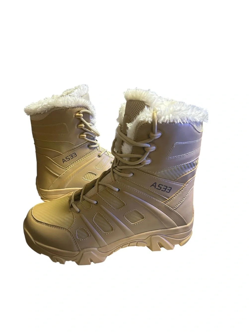 Kervaky Men's Size 13 Tactical Snow Boots Beige   Insulated Plush Winter Hiking